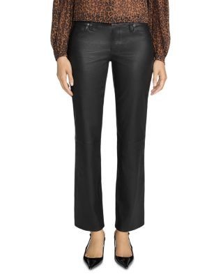 Frame The Leather Mid Rise Ankle Cigarette Jeans in Black