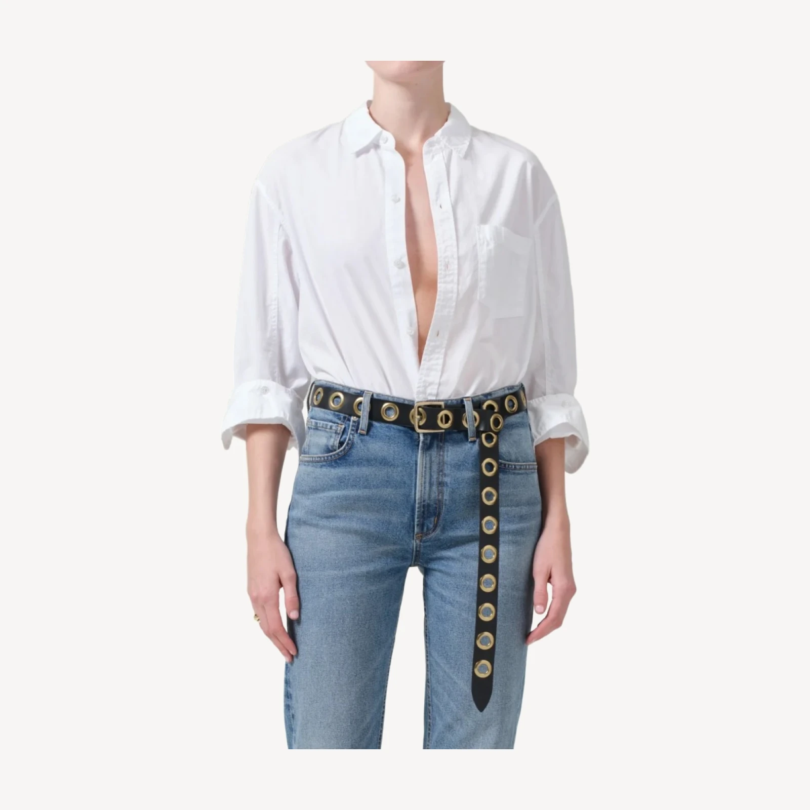 Kayla Shrunken Poplin Shirt in Optic White