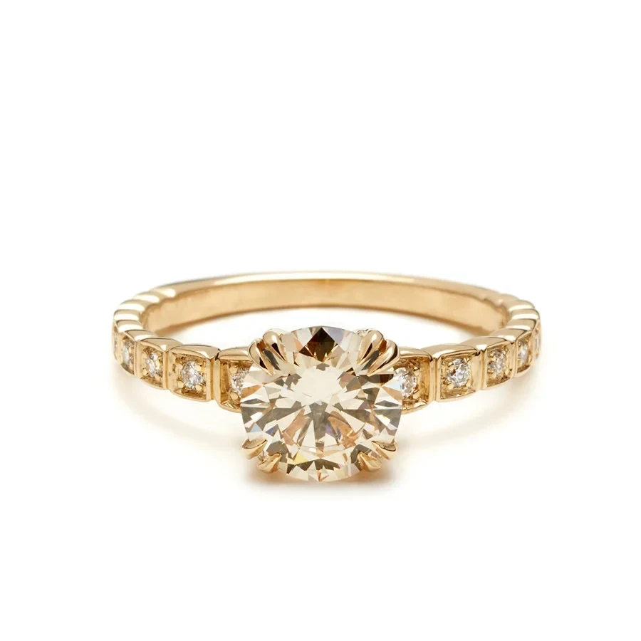 Tapered Wheat Engagement Ring - 14k Gold & Champagne Diamond (1.25ct)