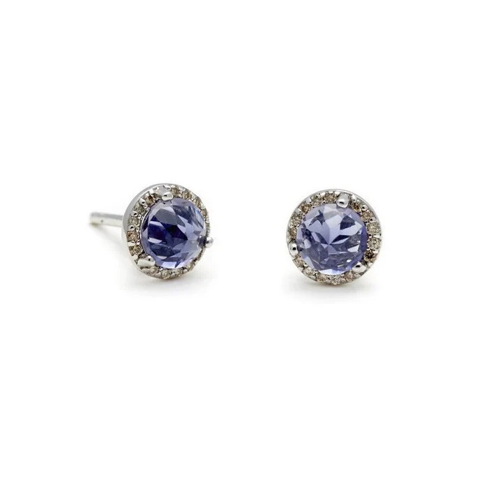 Rosette Stud Earrings (Medium) PAIR - Silver, Iolite & Champagne Diamonds