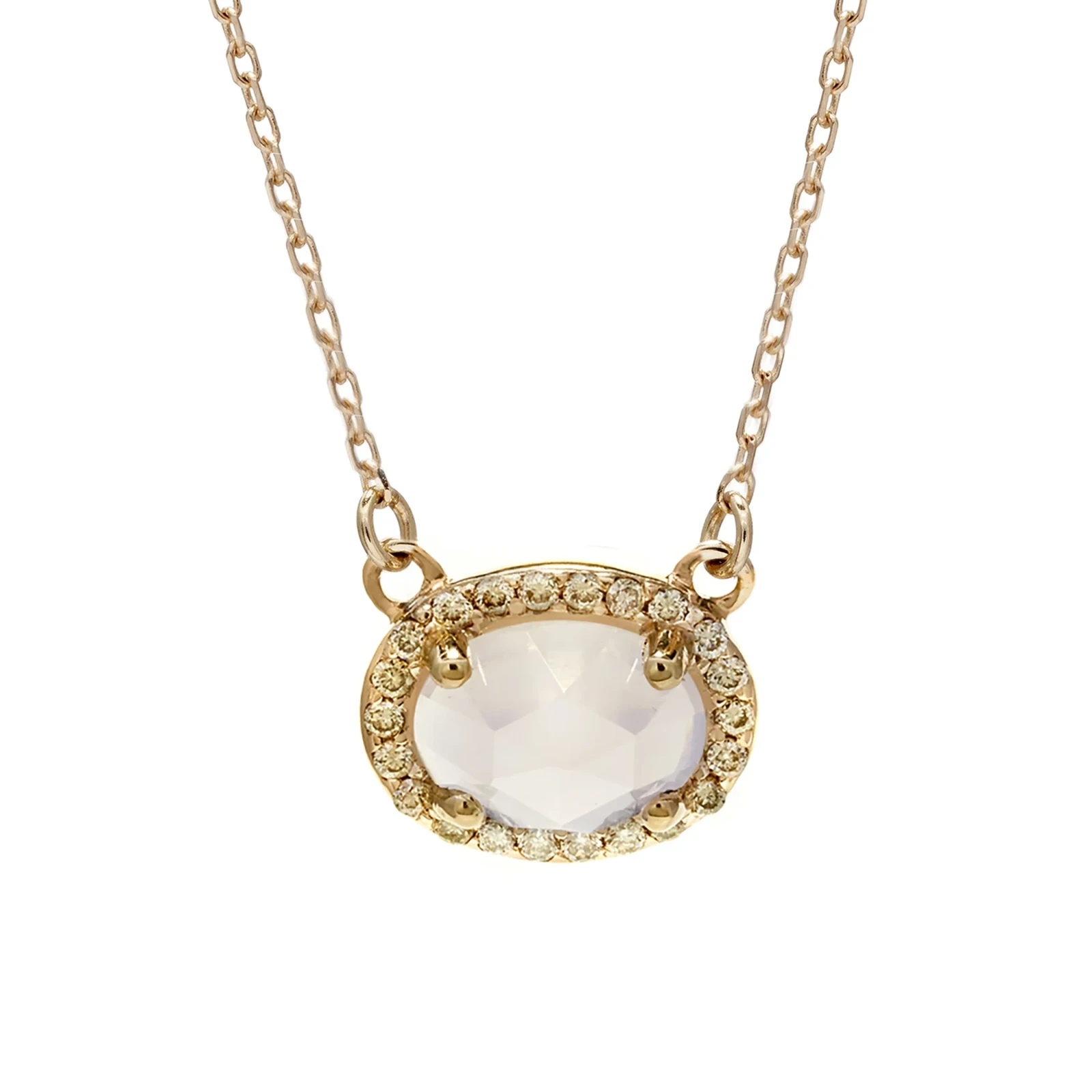 Pavé Amulet Necklace - 14k Gold, Rainbow Moonstone & Champagne Diamond