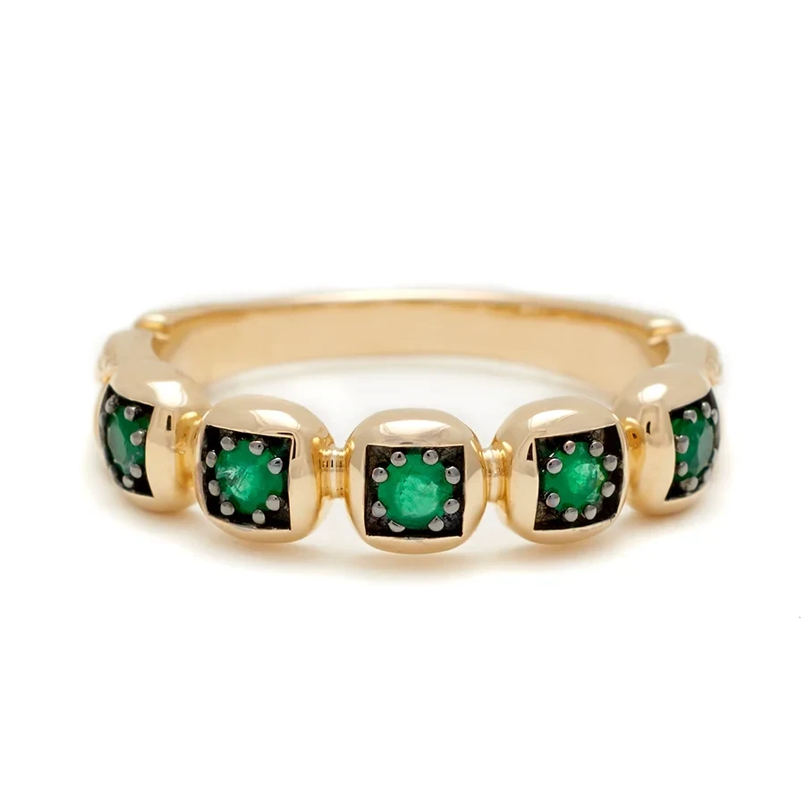 Large Ingot Band - Yellow Gold & Emeralds