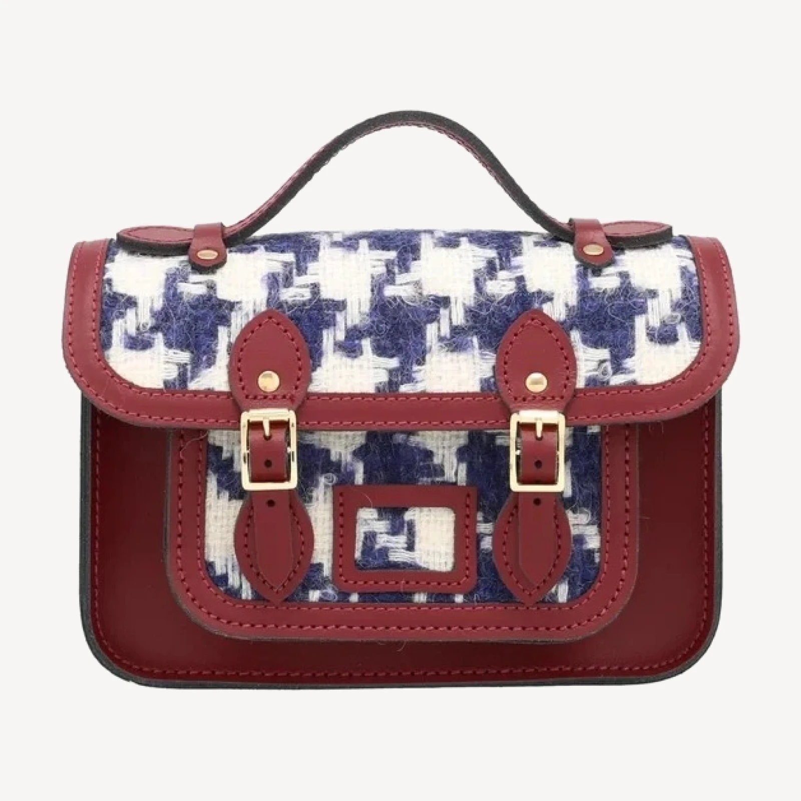 The Mini - Oversized Blue Houndstooth and Oxblood