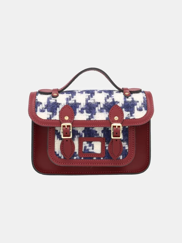 The Mini - Oversized Blue Houndstooth and Oxblood