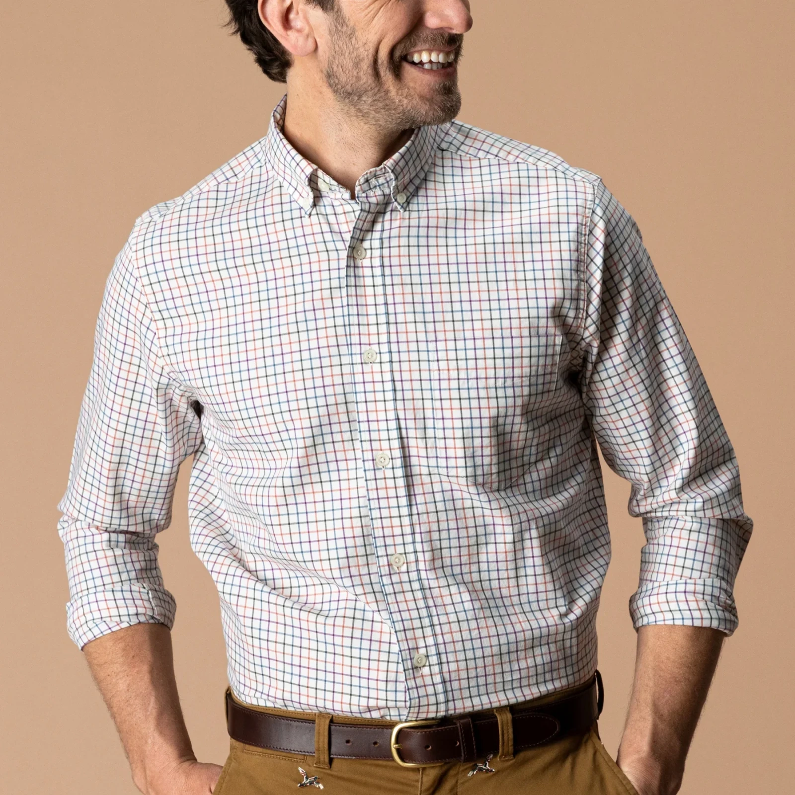 Cotton Twill Sport Shirt - Joyner Plaid - Weathered Rose