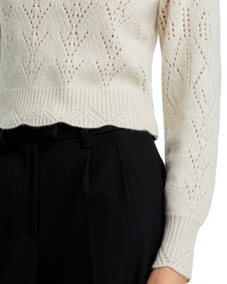 Aqua 100% Cashmere Pointelle Mock Neck Sweater - Exclusive