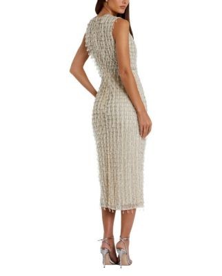 Mac Duggal Sleeveless High Neck Beaded Mini Sheath Dress