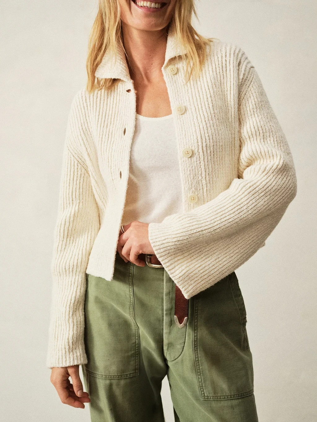 Soft Spun Cotton Collared Cardigan