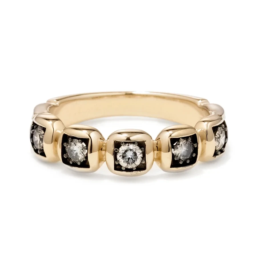 Large Ingot Band - 14k Gold & Champagne Diamonds