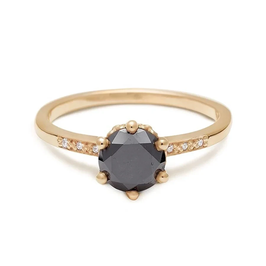 Hazeline Solitaire Ring - 14k Gold & Black Diamond