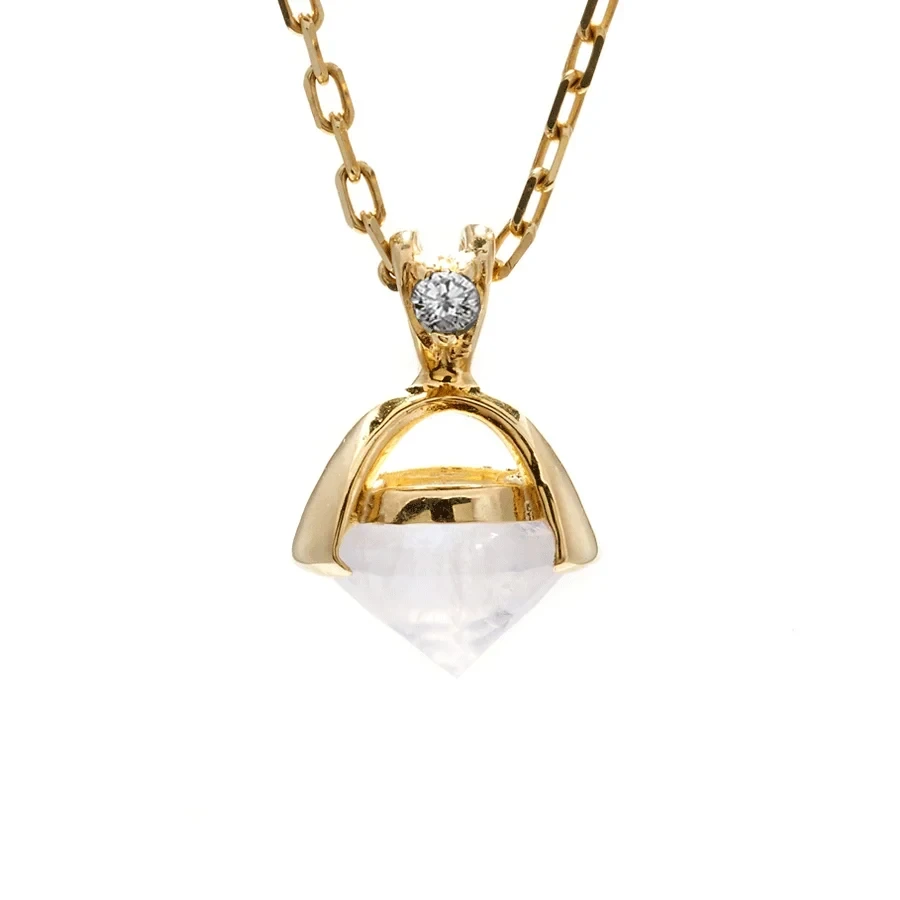 Emma Droplet Necklace (Large) - Yellow Gold, Rainbow Moonstone & Champagne Diamond