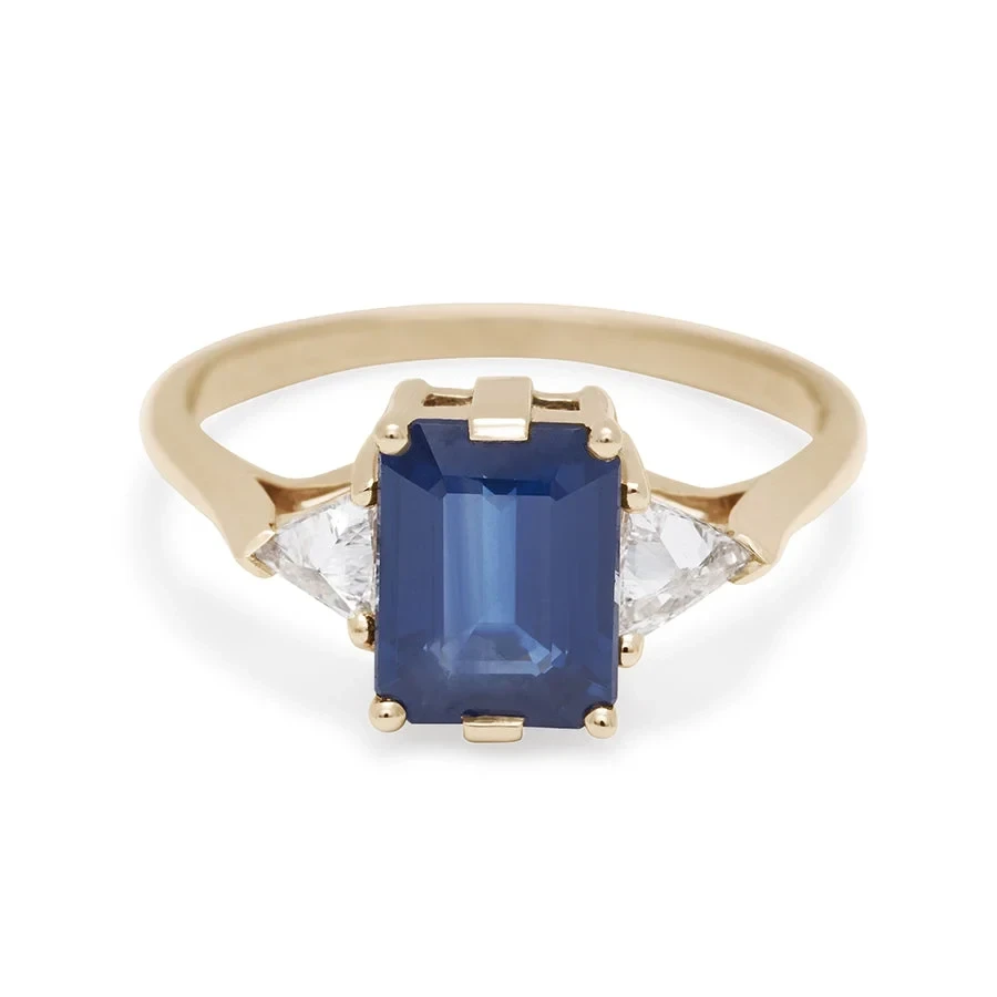 Bea Three Stone Ring - 14k Gold & Blue Sapphire