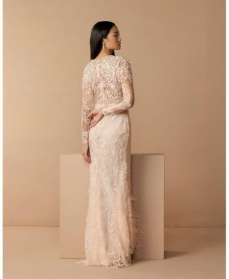 Mac Duggal Embroidered Illusion Long Sleeve Trumpet Gown