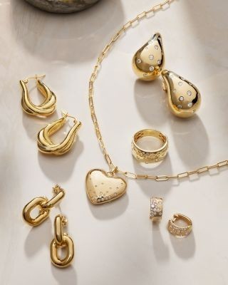 Bloomingdale's Fine Collection Scattered Diamond Puffy Earrings in 14K Yellow Gold, 1.0 tcw