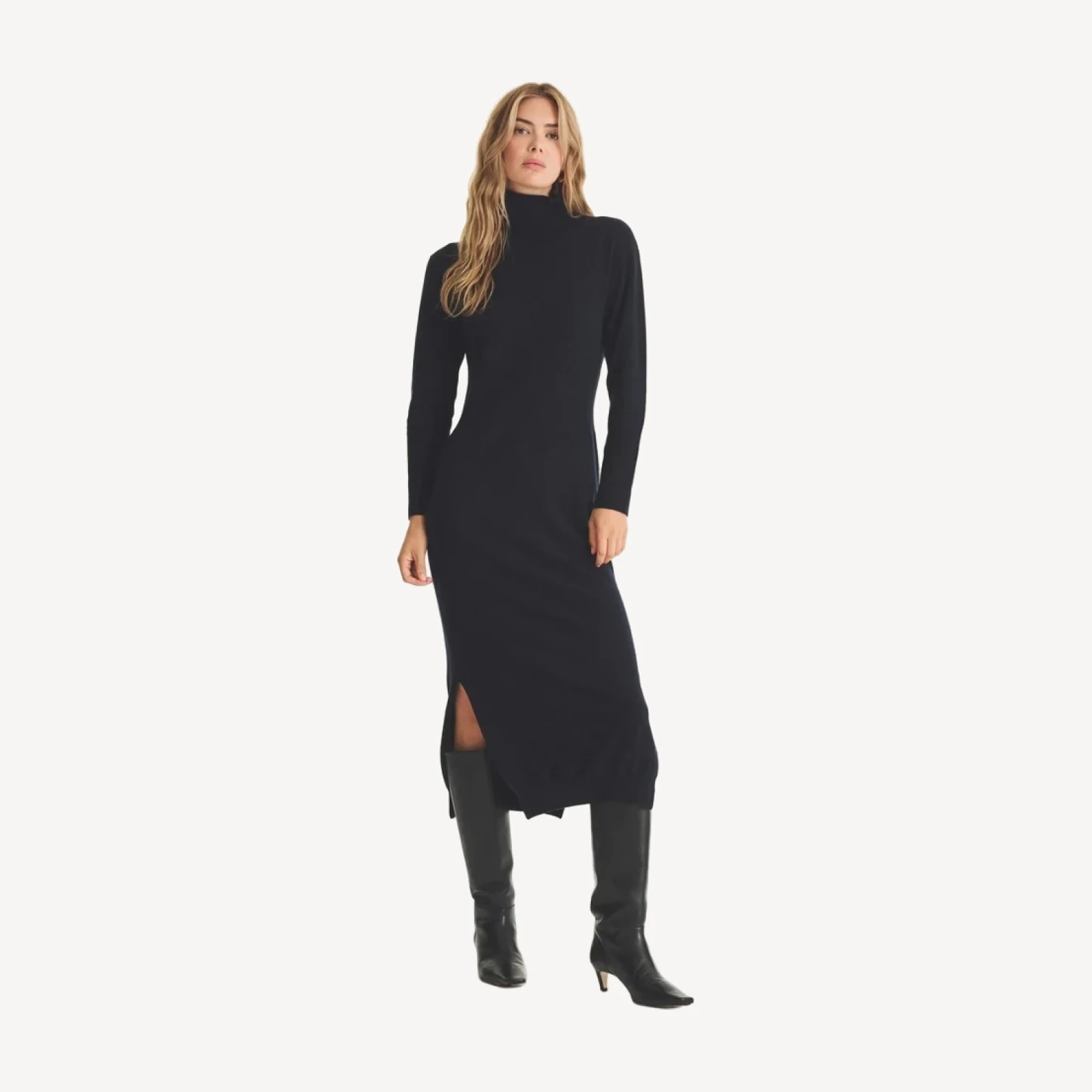 Signature Cashmere Turtleneck Dress with Slits