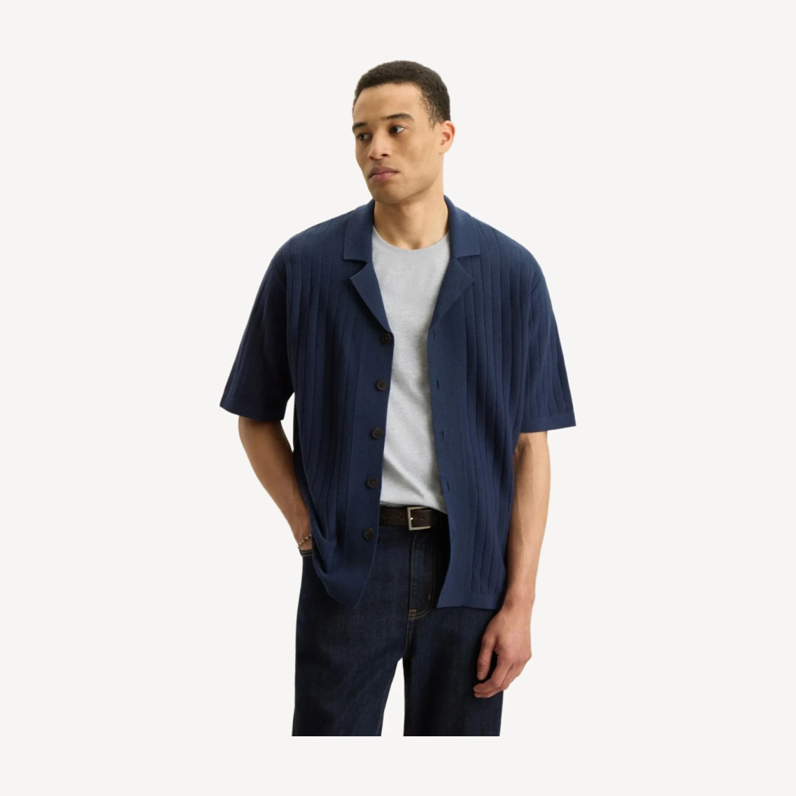DROP-NEEDLE KNIT SHIRT