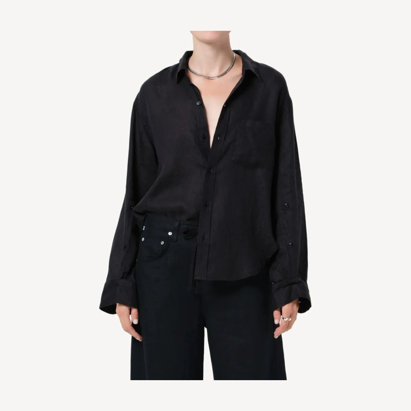 Kayla Shrunken Linen Shirt in Black