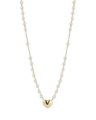 Bloomingdale's Fine Collection Freshwater Pearl Heart Pendant Necklace in 14K Yellow Gold, 16-18
