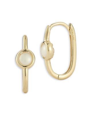 Bloomingdale's Fine Collection Freshwater Pearl Bezel Huggie Hoop Earrings in 14K Yellow Gold