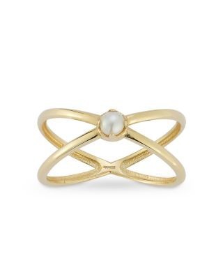 Bloomingdale's Fine Collection Cultured Pearl Crossover Ring in 14K Yellow Gold