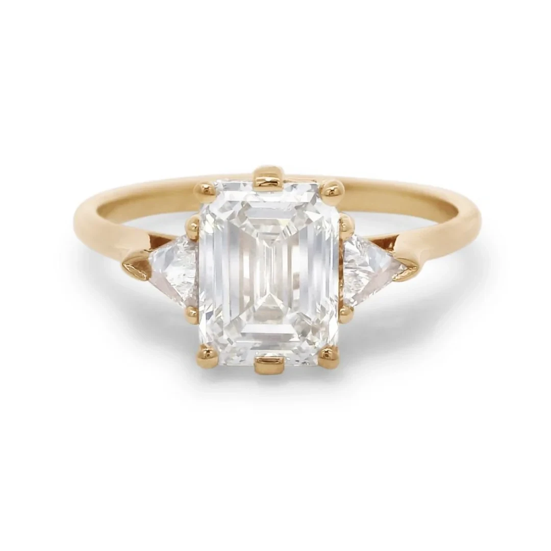 Bea Three Stone Ring - 14k Gold & White Diamond Center
