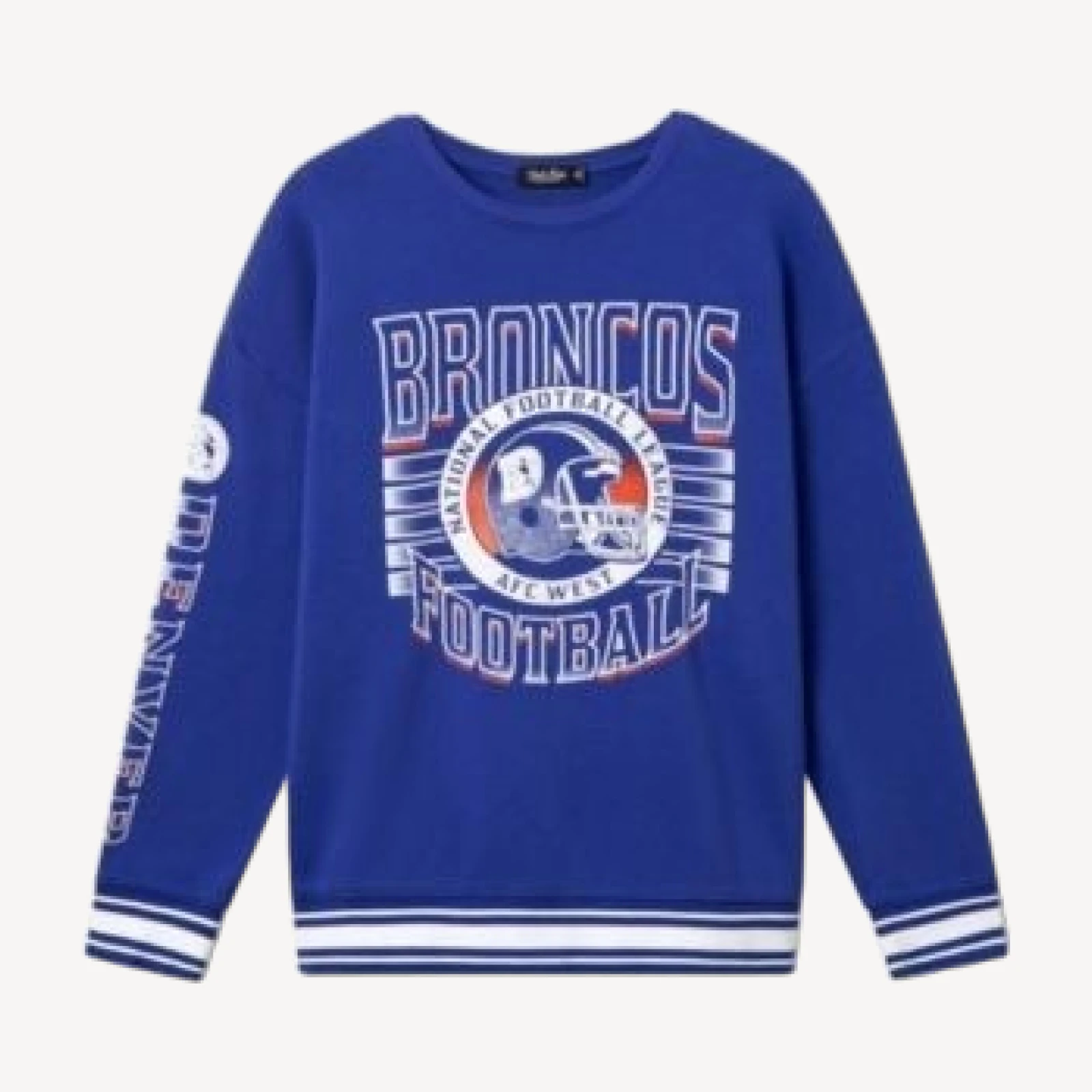 Junk Food Clothing Unisex Denver Broncos Striped Rib Crew Fleece Sweatshirt