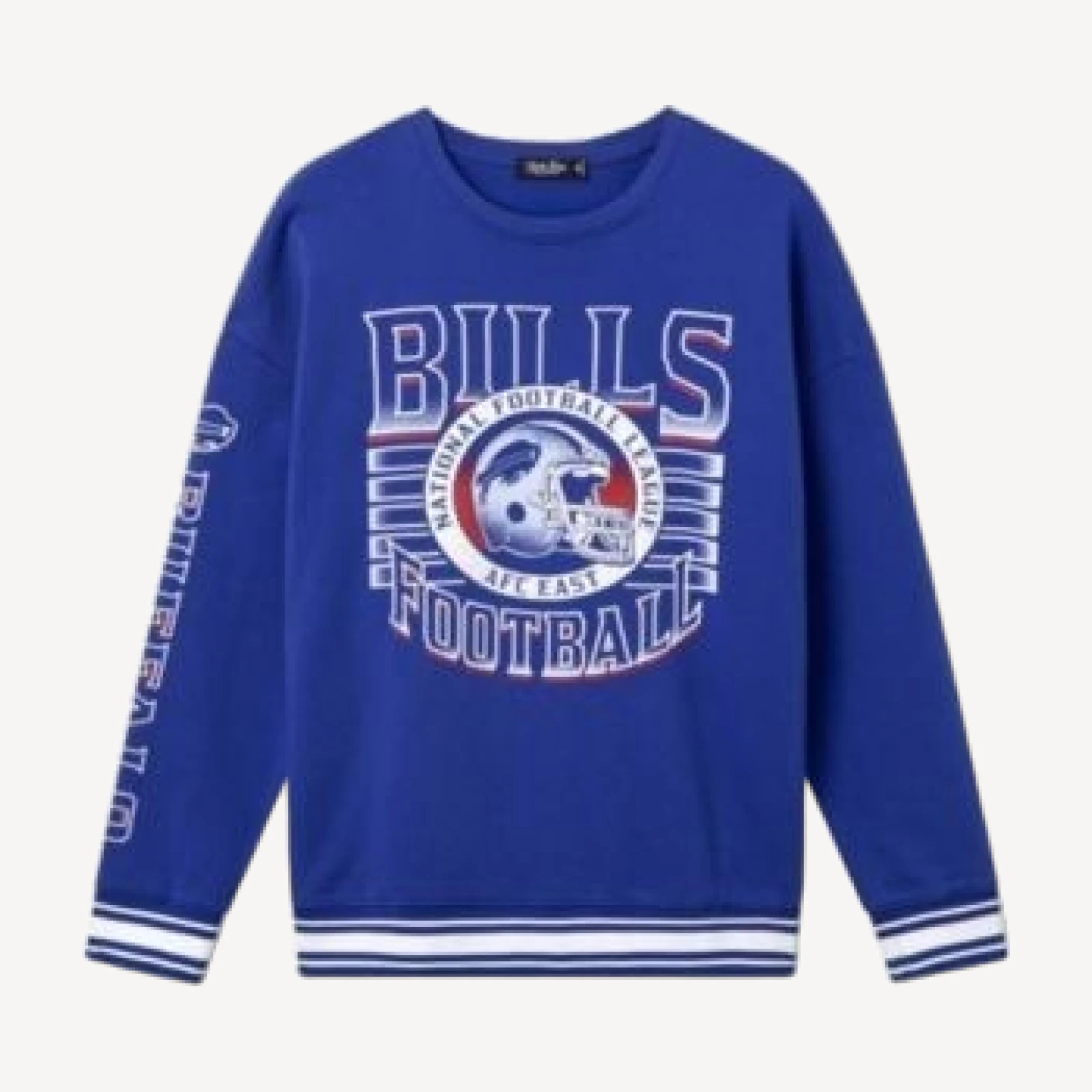 Junk Food Clothing Unisex Buffalo Bills Striped Rib Crew Fleece Sweatshirt
