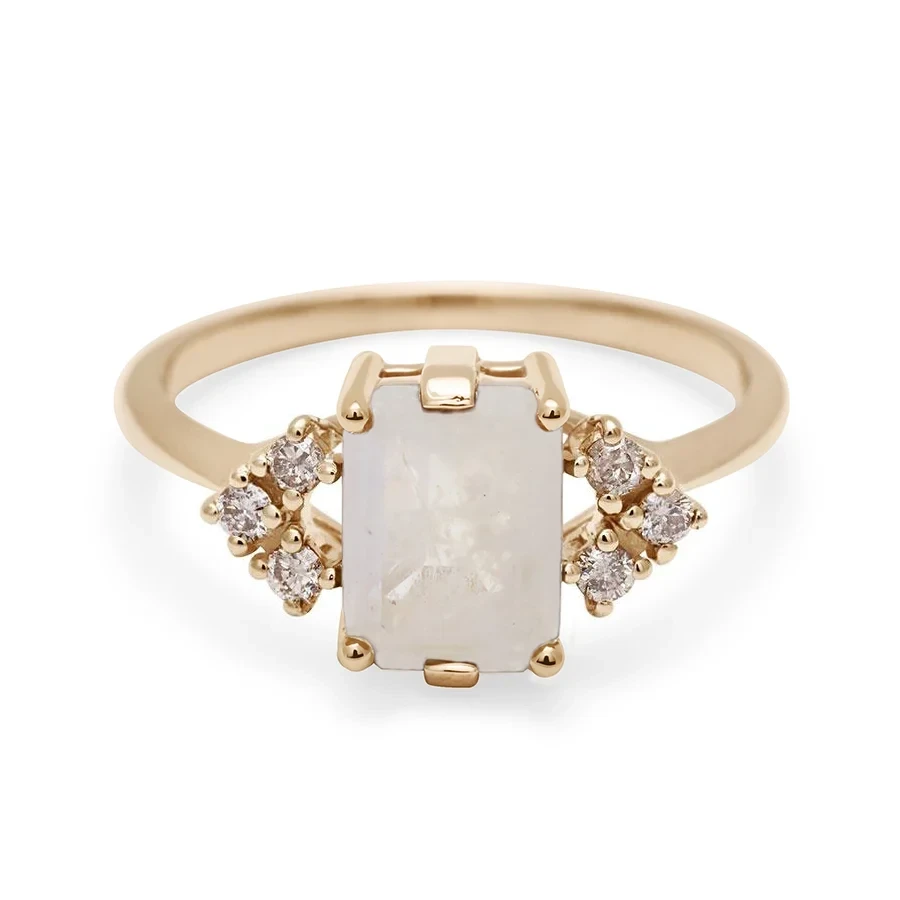 Bea Arrow Ring (Medium) - 14k Gold, Rainbow Moonstone & Diamonds
