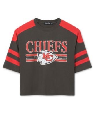 Junk Food Clothing Women's Kansas City Chiefs Bling Striped Crop Tee
