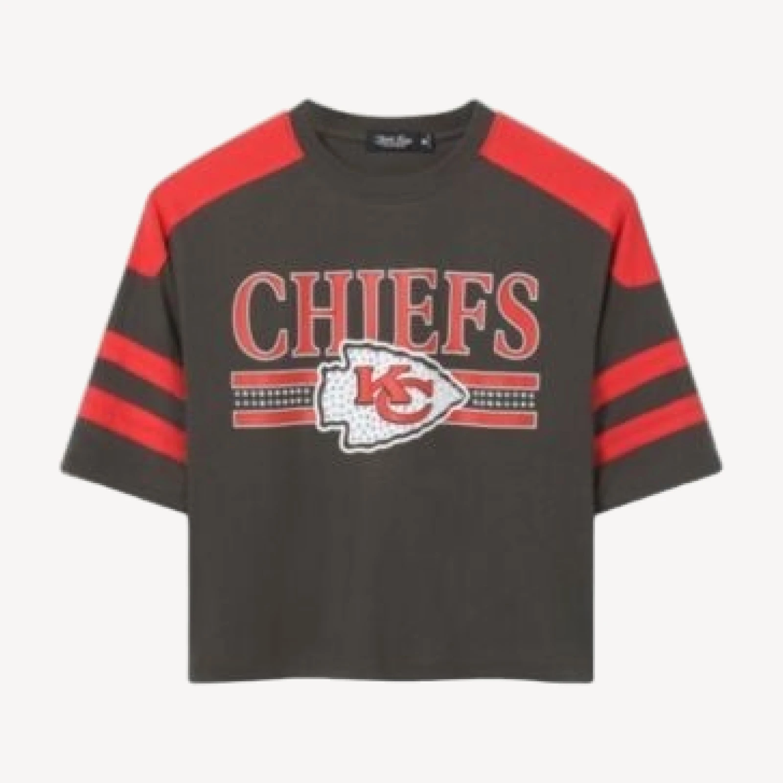 Junk Food Clothing Women's Kansas City Chiefs Bling Striped Crop Tee