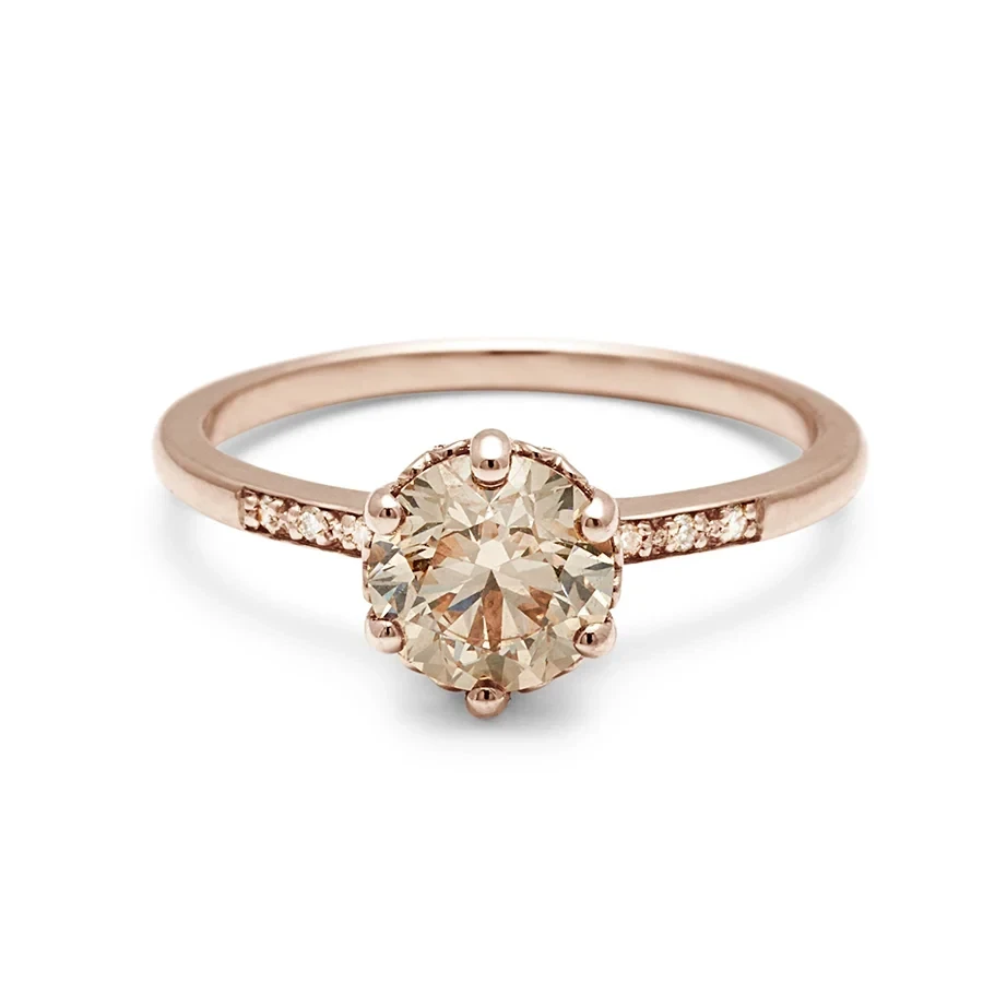 Hazeline Solitaire Ring - 14k Gold & Champagne Diamond