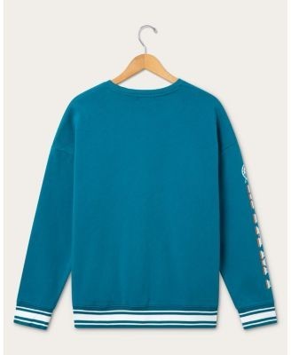 Junk Food Clothing Unisex Miami Dolphins Striped Rib Crew Fleece Sweatshirt
