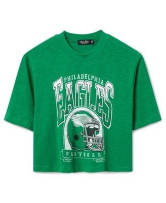 Junk Food Clothing Women's Philadelphia Eagles Helmet Mock Neck Crop Tee