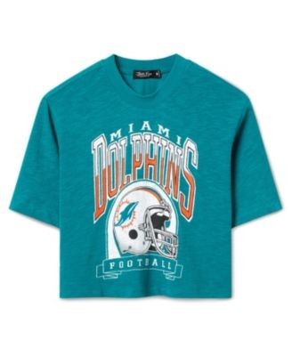 Junk Food Clothing Women's Miami Dolphins Helmet Mock Neck Crop Tee