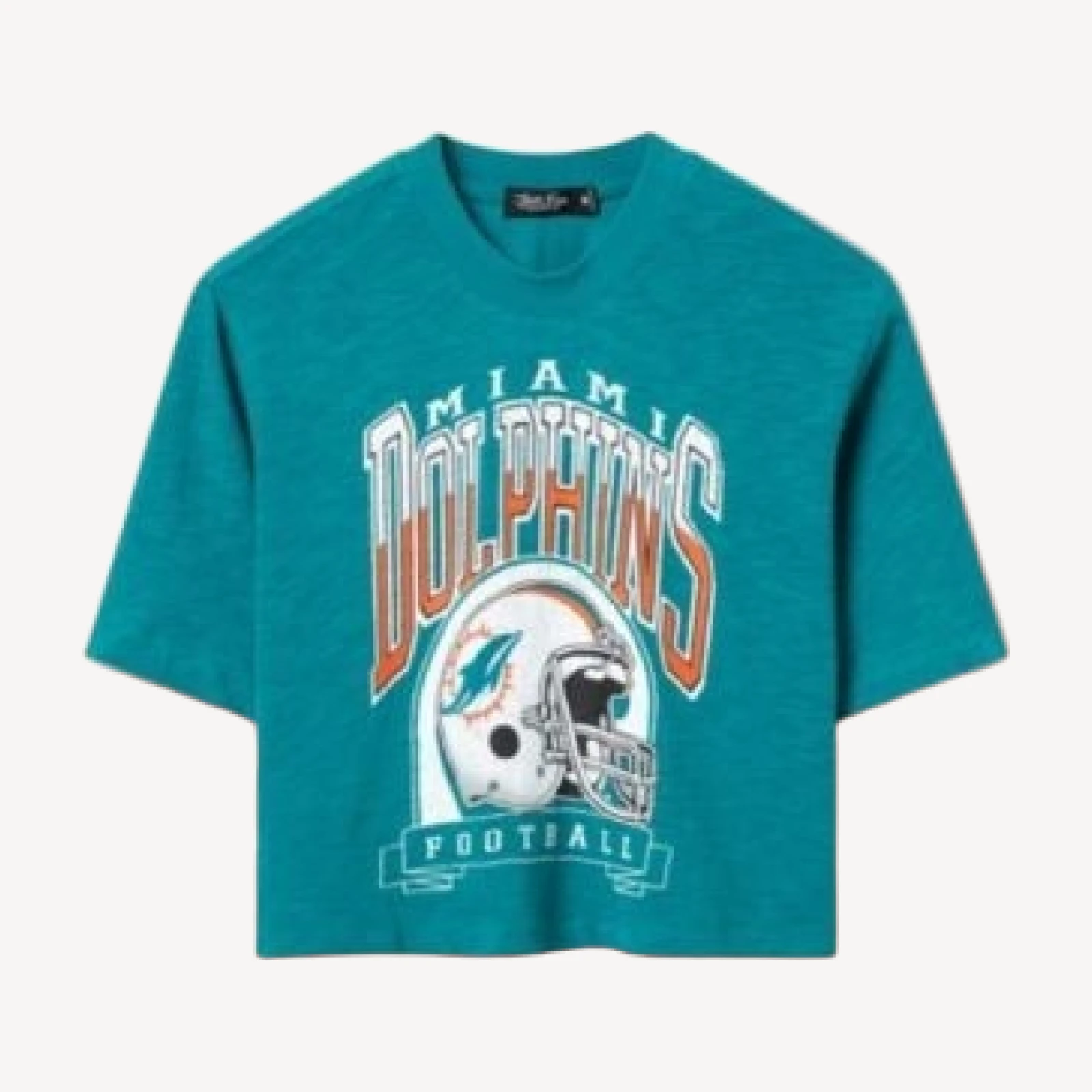 Junk Food Clothing Women's Miami Dolphins Helmet Mock Neck Crop Tee
