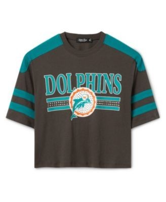 Junk Food Clothing Women's Miami Dolphins Striped Bling Crop Tee