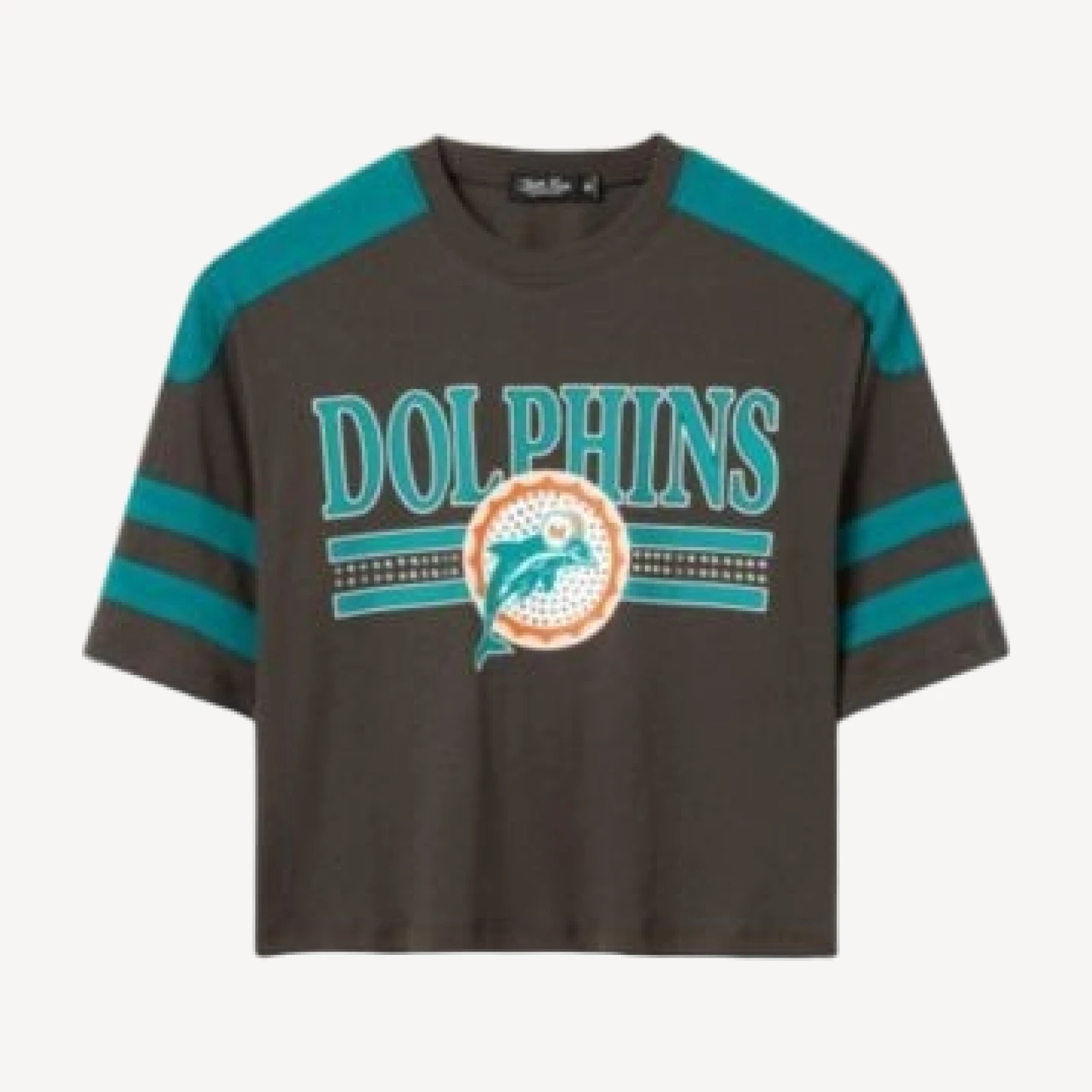 Junk Food Clothing Women's Miami Dolphins Striped Bling Crop Tee