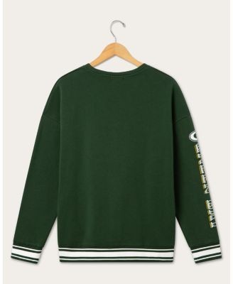 Junk Food Clothing Unisex Green Bay Packers Striped Rib Crew Fleece Sweatshirt
