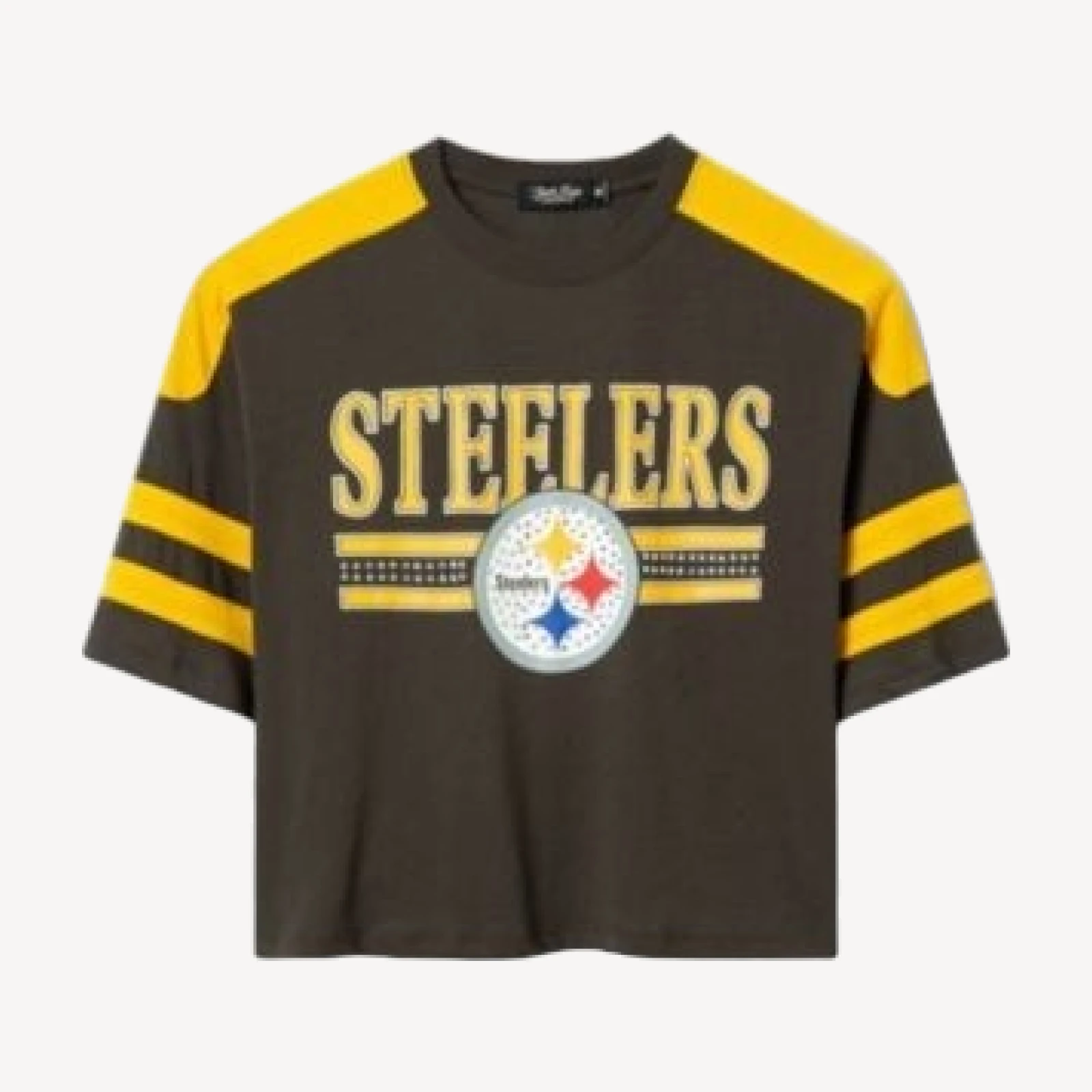 Junk Food Clothing Women's Pittsburgh Steelers Bling Striped Crop Tee