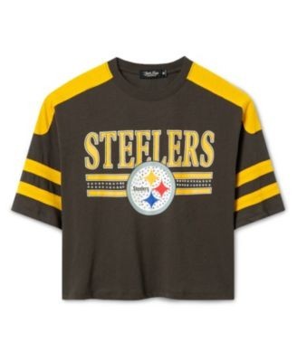 Junk Food Clothing Women's Pittsburgh Steelers Bling Striped Crop Tee