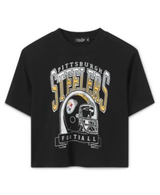 Junk Food Clothing Women's Pittsburgh Steelers Helmet Mock Neck Crop Tee