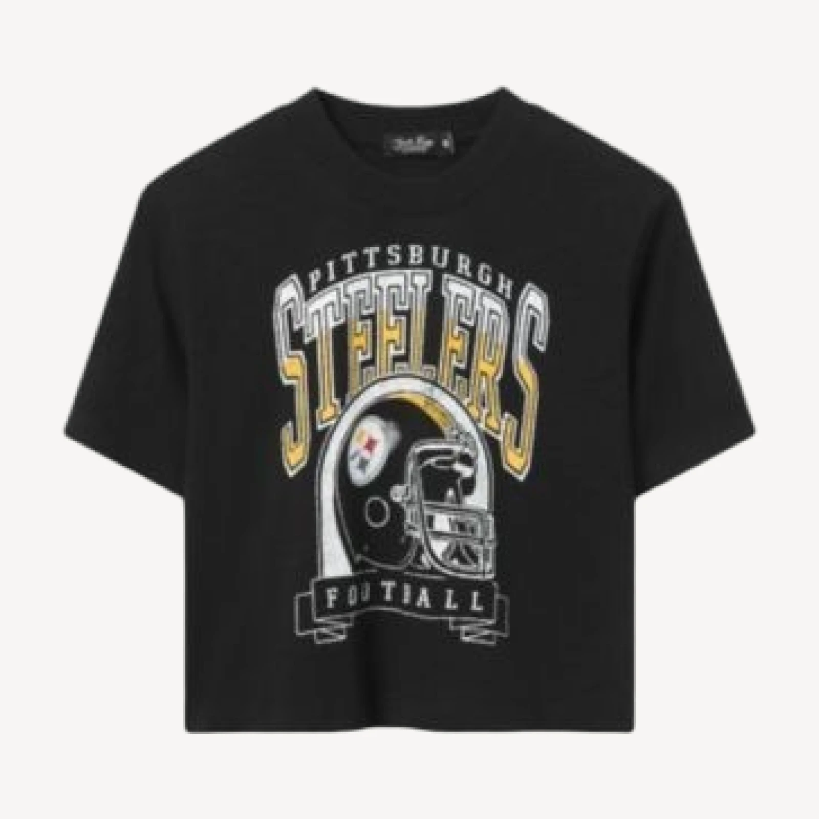Junk Food Clothing Women's Pittsburgh Steelers Helmet Mock Neck Crop Tee