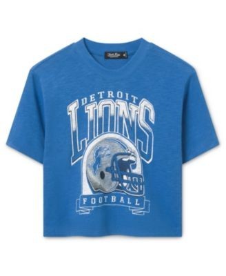 Junk Food Clothing Women's Detroit Lions Helmet Mock Neck Crop Tee