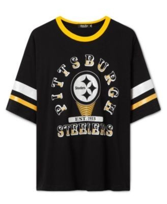 Junk Food Clothing Women's Pittsburgh Steelers Glitter Boxy Ringer