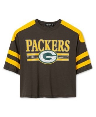 Junk Food Clothing Women's Green Bay Packers Striped Bling Crop Tee