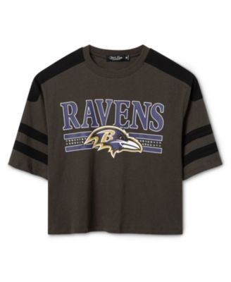 Junk Food Clothing Women's Baltimore Ravens Striped Bling Crop Tee