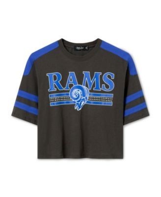 Junk Food Clothing Women's Los Angeles Rams Striped Bling Crop Tee