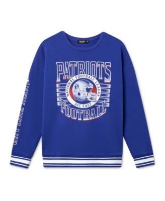 Junk Food Clothing Unisex New England Patriots Striped Rib Crew Fleece Sweatshirt