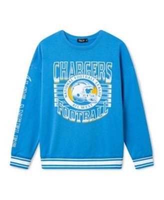 Junk Food Clothing Unisex Los Angeles Chargers Striped Rib Crew Fleece Sweatshirt