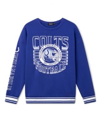Junk Food Clothing Unisex Indianapolis Colts Striped Rib Crew Fleece Sweatshirt